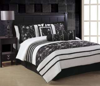   Black Faux Silk *Embroidery** Comforter & Curtain Set Queen  