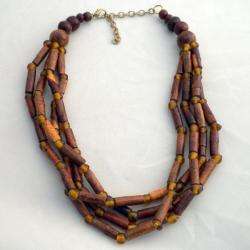 Handmade Amber Glass and Wood Bead Necklace (India)  