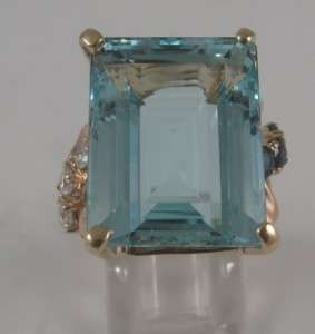 Estate 23ct Aquamarine Sapphire Diamond 14k Rose Ring  