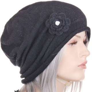 KH1736 Black Wool Ladies Warm Soft Beanie Hat Cap  