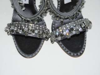 MANOLO BLAHNIK Gray Bejeweled Ankle Wrap Sandal Heel Shoe 36.5 NIB $ 