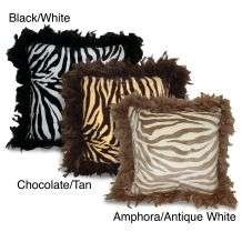 Zebra Print Pillow with Feather Trim  