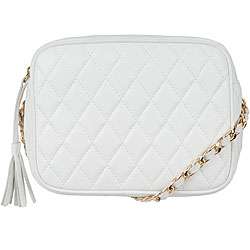   Patent Leather White Quilted Leather Shoulder Bag  