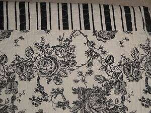 Black Cream White TOILE FLORAL STRIPE French Country FULL QUEEN Quilt 
