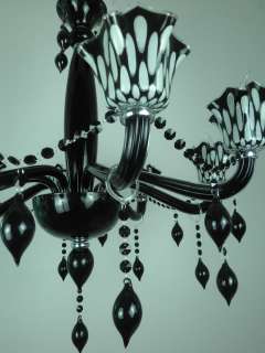 Black Murano Glass Style 8Lt Crystal Pendant Chandelier  