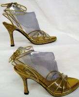 Renee Womens Clear Gold 3 3/4 Heels Ankle Strap Fashion Sandal 