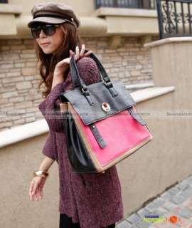   Fashion Shoulder Bag Satchel Tote Handbag Black Blue Rose #675  