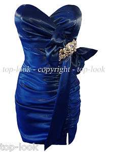 SEXY SATIN BLUE JEWEL PROM PARTY EVENING COCKTAIL STRAPLESS MINI 