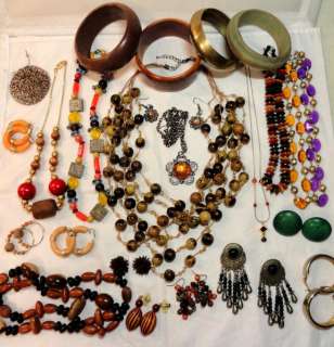   BOHO Necklace~Bracelet~Earring Lot~MONET~Demi Set~Wood~Brass~NICE LOT
