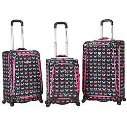 Rockland Deluxe Butterfly 3 piece Spinner Luggage Set  