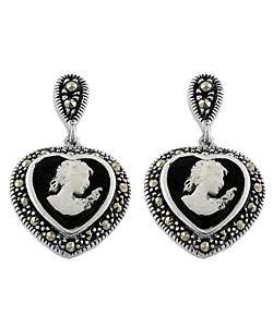 Black Onyx Mother of Pearl Cameo Earrings  