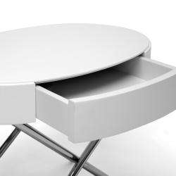 Coquille White Modern Oval Coffee Table with Drawer  