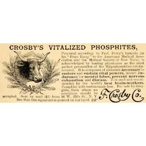 1891 Ad F. Crosbys Vitalized Phosphites Prof. Percy   Original Print 