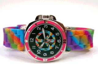 Rainbow Silicone Gel Peace Sign Mood Dial WATCH  