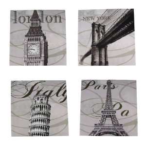 Set Of 4 Travel Destination Painted Canvas Wall Hangings  