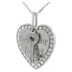 Sterling Silver CZ Key To My Heart Pendant  