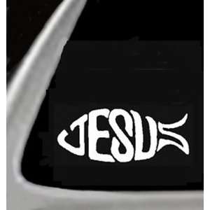  JESUS (Fish Design) 4.5 WHITE Vinyl STICKER / DECAL 
