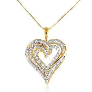  1.00 Carat tw Diamond Heart Gold Pendant with 18 Chain Jewelry