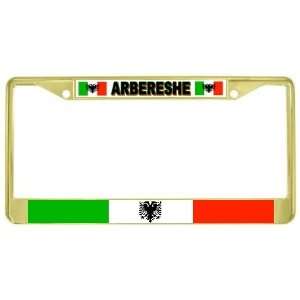 Arbereshe Albanian Italian Flag Gold Tone Metal License Plate Frame 