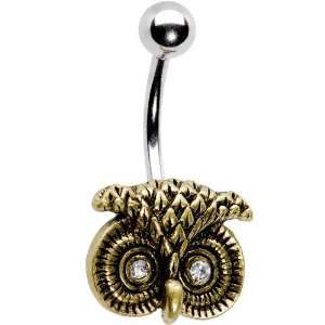  Crystalline Eye Antiqued Owl Belly Ring Jewelry