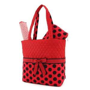   Monogrammable Black & Red Polka Dot Quilted (3) Piece Diaper Bag Baby