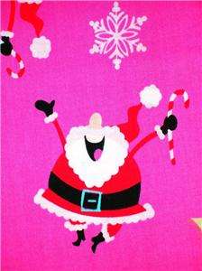   Santa Claus Sleigh Fabric BTY Christmas Xmas Candy Cane Snowflake Pink