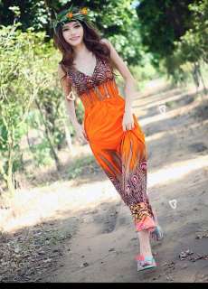 Gorgeous Dynamic Orange Summer Bohemian Super Long Skirt V neck Line 
