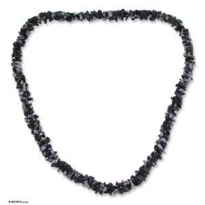Snowflake obsidian long necklace, Winter Night 0.4 W 25.2 L