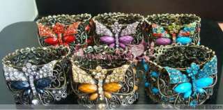 Lots 12Pcs Dragonfly Colors Beads Metal Bracelets  