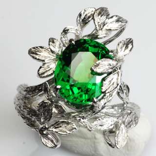 CERTIFIED 5.49CT Top 5A Color Natural Tsavorite 18K White Gold Flower 