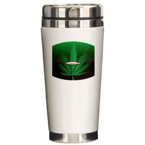   Ceramic Travel Drink Mug Marijuana Joint and Leaf 