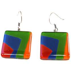 Square Fused Glass Multicolor Earrings (Chile)  