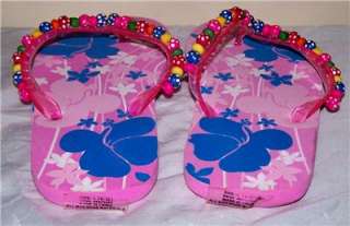 Womens Size Large (9/10) Pink Hawaiian Beaded Flip Flops Sandals Shoes 
