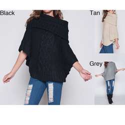 Elan Womens Handmade Cable Knit Cowlneck Poncho  