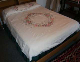   Embroidery Applique Spring FLORAL Seersucker Bedspread Full Twin #2