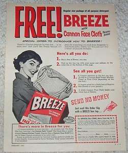 1959 Breeze laundry Soap detergent Cannon towel OLD AD  