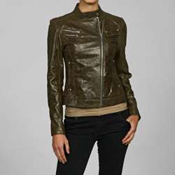 Laundry By Shelli Segal Womens Cracked Leather Jacket  