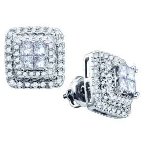   14K White Gold 1.04 Ctw Diamond Bellagio Invisible Earrings Jewelry