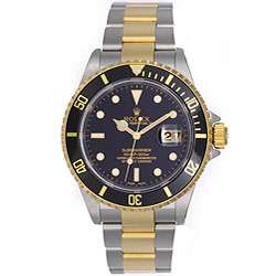 Pre owned Rolex Submariner Mens Two tone Black Dial Watch   