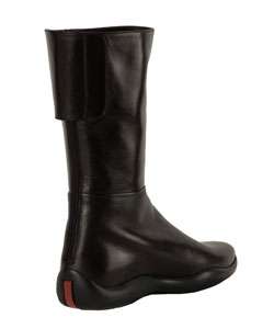 Prada Sport Black Leather Flat Mid calf Boots  