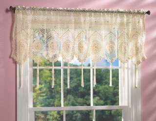 Victorian Ivory Crocheted Madallion Tassled Valance NEW  