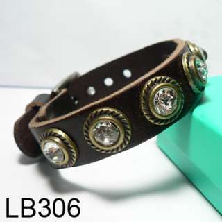 New Design Wholesale Lots Wristband Genuine Leather Crystal Bracelet 