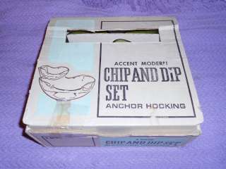 Vintage Chip and Dip Glass Set Anchor Hocking 3 piece set Avacado 
