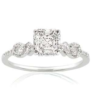  0.85 Ct Asscher Cut Diamond Engagement Ring Pave VS1 EGL 