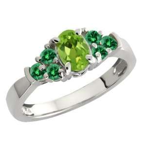  0.74 Ct Oval Green Peridot and Green Diamond Sterling 