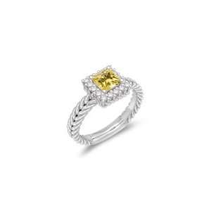  0.16 Cts Diamond & 0.57 Cts Yellow Sapphire Cluster Ring 