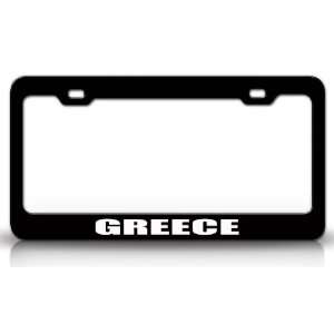 GREECE Country Steel Auto License Plate Frame Tag Holder, Black/White