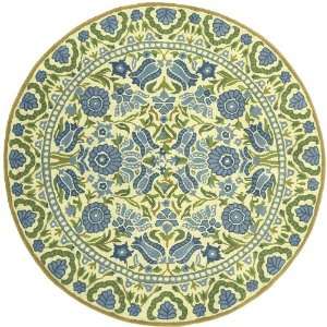  Dazzle Blue & Green Floral 100% Wool 3 Round Area Rug 