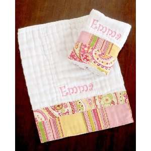    The Baby Habit Pink Paisley Personalized Burp Cloth Set Baby
