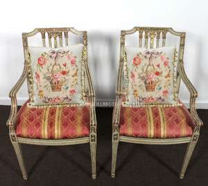 Pair Aubusson Pillow BLUE RIBBON PINK ROSES Sofa Chair Covers  
